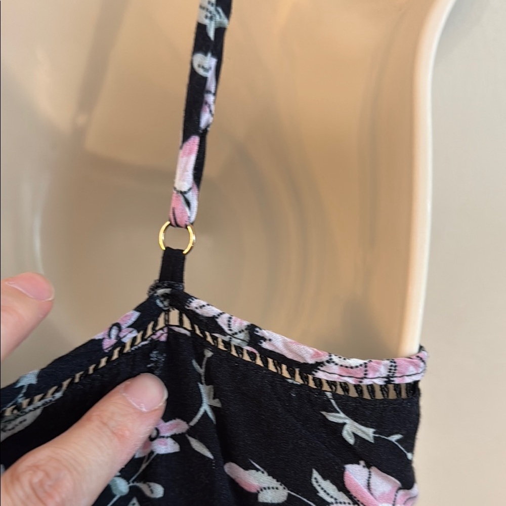 Lulus Chic Black Midi Slip Dress with Pink Floral Print with side slit Small - Picture 16 of 16